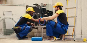 HVAC contractor performing routine maintenance